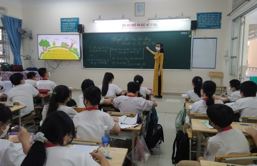 Tiết học của học sinh Trường THCS Lương Định Của.