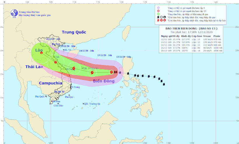 Hình ảnh hướng di chuyển của bão số 13 - Ảnh: Trung tâm Dự báo Khí tượng thủy văn Quốc gia.
