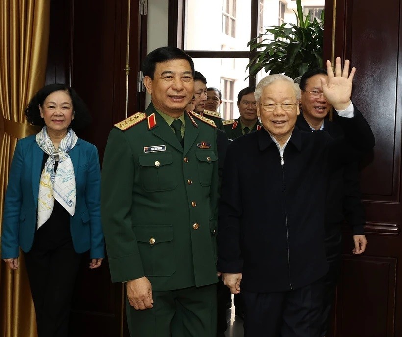 Tổng Bí thư Nguyễn Phú Trọng tới dự Hội nghị Quân ủy Trung ương. (Ảnh: Trí Dũng/ TTXVN)