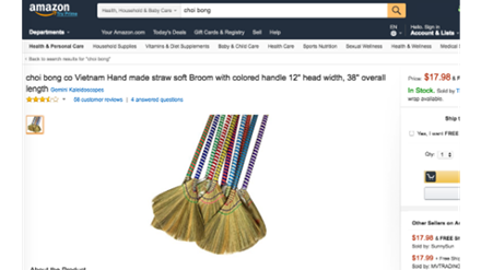 20 USD một chiếc chổi đót được rao bán trên Amazon 