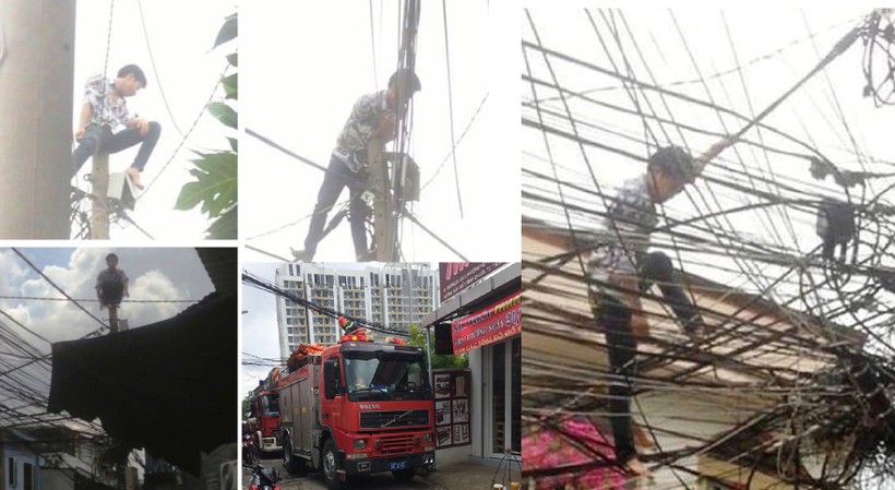 TPHCM: Giải cứu thanh niên nghi ngáo đá trèo lên trụ điện la hét, náo loạn khu phố
