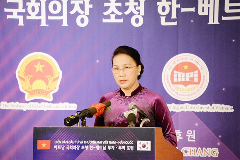 Chủ tịch Quốc hội Nguyễn Thị Kim Ngân phát biểu tại Diễn đàn Ảnh: TTXVN