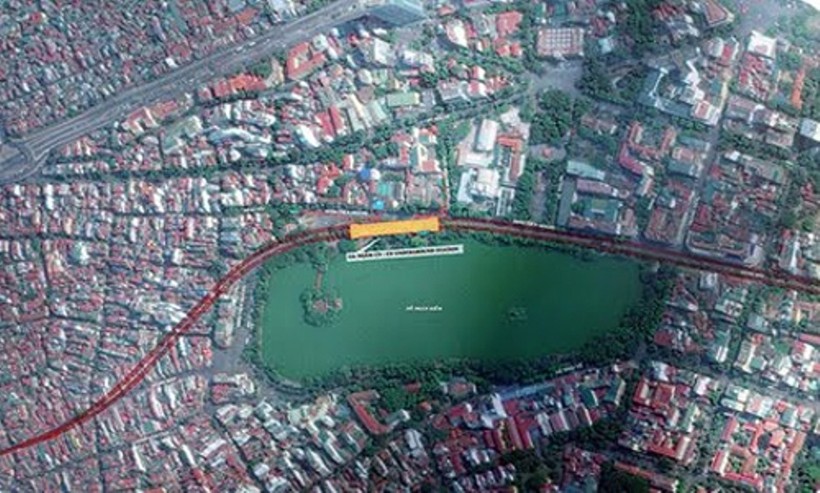 Hướng tuyến dự kiến của đường sắt Nam Thăng Long - Trần Hưng Đạo đoạn qua khu vực hồ Hoàn Kiếm