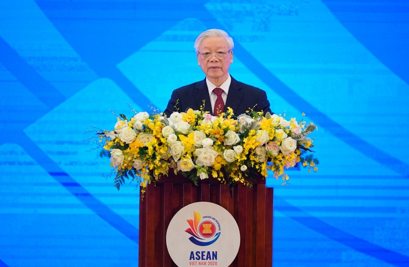 Tổng Bí thư, Chủ tịch nước Nguyễn Phú Trọng phát biểu chào mừng tại lễ khai mạc Hội nghị Cấp cao ASEAN lần thứ 37. Ảnh: VGP/ Quang Hiếu