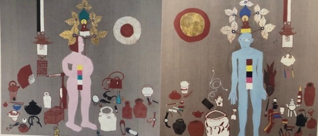 Tác phẩm "Mặt trăng và mặt trời" của họa sĩ  Đặng Xuân Hòa.