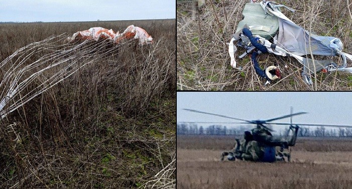 Một chiếc trực thăng Mi-8 của Nga đang sơ tán các phi công Nga (hoặc thi thể của họ) tại một trong những địa điểm rơi của chiếc Su-34 bị rơi hôm 23/12/2023