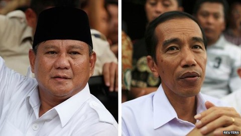 Cuộc đua sít sao giữa hai ứng cử viên là Prabowo Subianto – một vị tướng về hưu từ bên quân đội và Thị trưởng Jakarta Joko Widodo. 