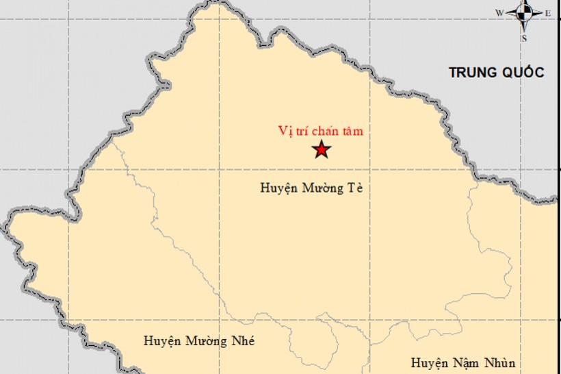 Vị trí chấn tâm trận động đất tại huyện Mường Tè (Lai Châu)