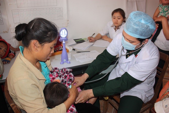 Bác sĩ Đoàn Kinh tế quốc phòng 379 khám bệnh cho trẻ em xã Si Pa Phìn (huyện Nậm Pồ).