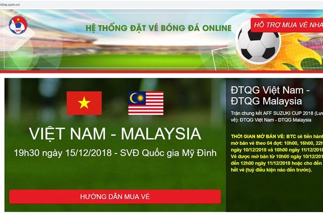 Phát hiện website giả đặt vé online trận chung kết AFF Cup