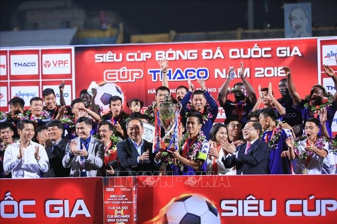Hà Nội FC giành Siêu Cúp quốc gia 2018. Ảnh: Trọng Đạt/TTXVN