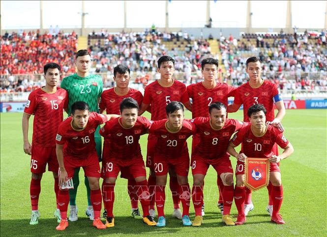 Đội tuyển Việt Nam trước trận đấu bảng D giải AFC Asian Cup 2019 ở Abu Dhabi (UAE) ngày 12/1/2019. Ảnh: THX/TTXVN.