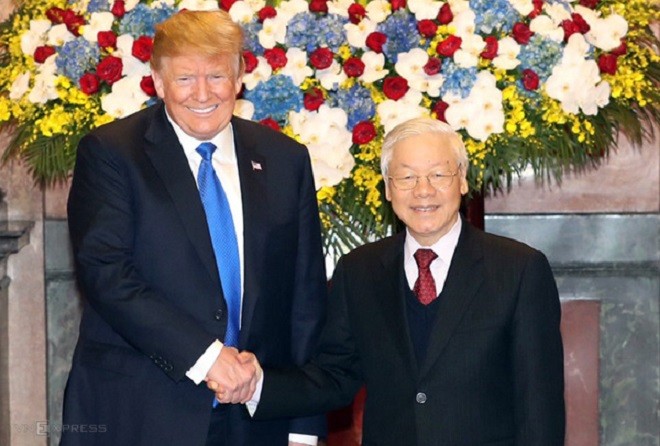 Tổng Bí thư, Chủ tịch nước Nguyễn Phú Trọng tiếp Tổng thống Donald Trump. Ảnh: Ngọc Thành