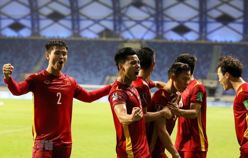 Tuyển Việt Nam lên hạng 90 thế giới nhờ việc đánh bại Indonesia và Malaysia. (Ảnh: Hoàng Linh/TTXVN).