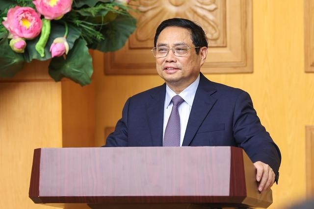 Thủ tướng Phạm Minh Chính phát biểu mở đầu cuộc đối thoại với Đại sứ Hàn Quốc và đại diện các hiệp hội, doanh nghiệp Hàn Quốc tại Việt Nam - Ảnh: VGP/Nhật Bắc.
