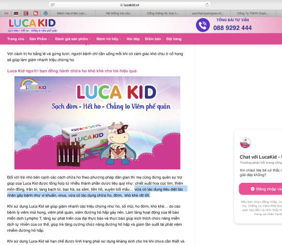 Dược phẩm Kphar quảng cáo thực phẩm Lucakid trái luật