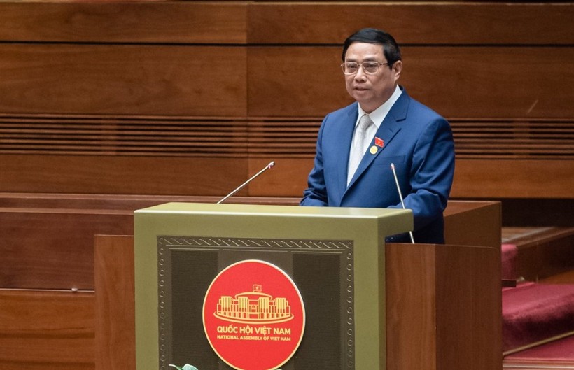 Thủ tướng Phạm Minh Chính trình bày Báo cáo tại phiên khai mạc Kỳ họp thứ 6, Quốc hội khóa XV.