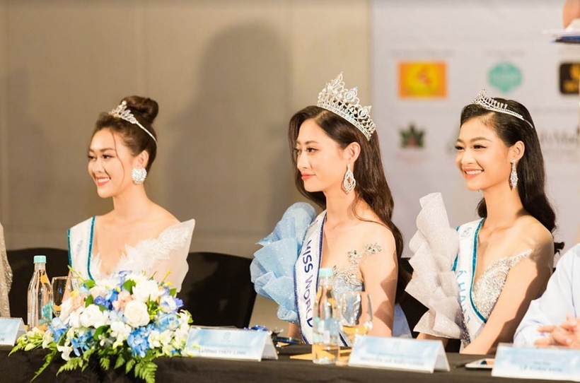 Top 3 Hoa hậu Thế giới Việt Nam gặp gỡ báo chí sáng 4/8/2019.