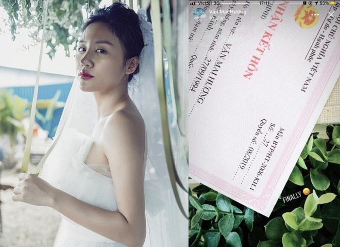 Giấy đăng ký kết hôn của Văn Mai Hương.