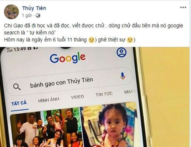 Con gái Thuỷ Tiên vào google để tìm kiếm thông tin về mình.
