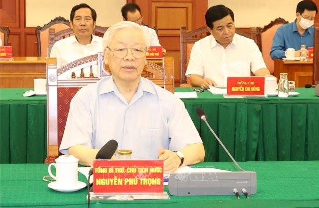 Tổng Bí thư, Chủ tịch nước Nguyễn Phú Trọng chủ trì họp Tiểu ban Văn kiện Đại hội XIII của Đảng. Ảnh: TTXVN