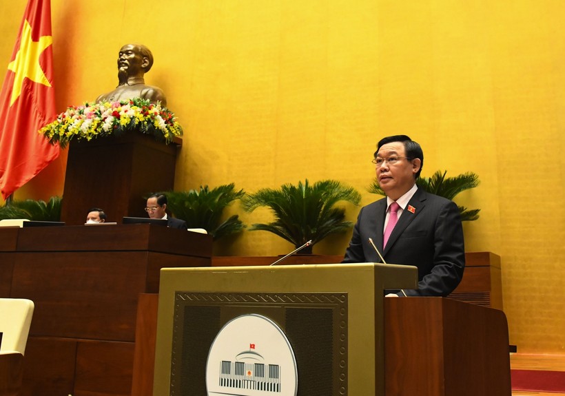 Chủ tịch Quốc hội Vương Đình Huệ phát biểu tri ân nhân ngày Thương binh liệt sĩ.