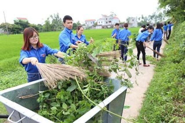 Đoàn thanh niên tích cực tham gia dọn vệ sinh môi trường (Ảnh IT)