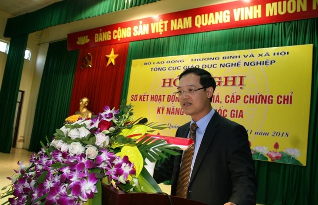TS Trương Anh Dũng, Phó Tổng cục trưởng Tổng cục Giáo dục nghề nghiệp phát biểu tại Hội nghị