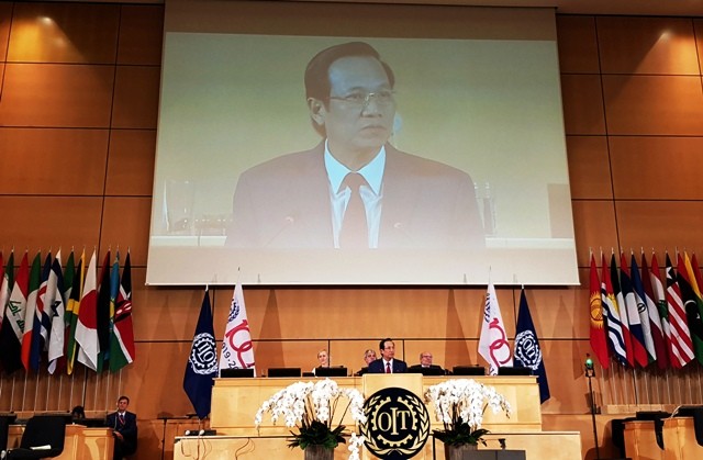 Bộ trưởng Bộ LĐ-TB&XH Đào Ngọc Dung phát biểu tại Hội nghị Lao động Quốc tế lần thứ 108