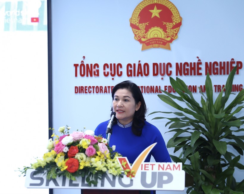 Thứ trưởng Bộ Lao động Thương binh và Xã hội Nguyễn Thị Hà phát biểu tại sự kiện