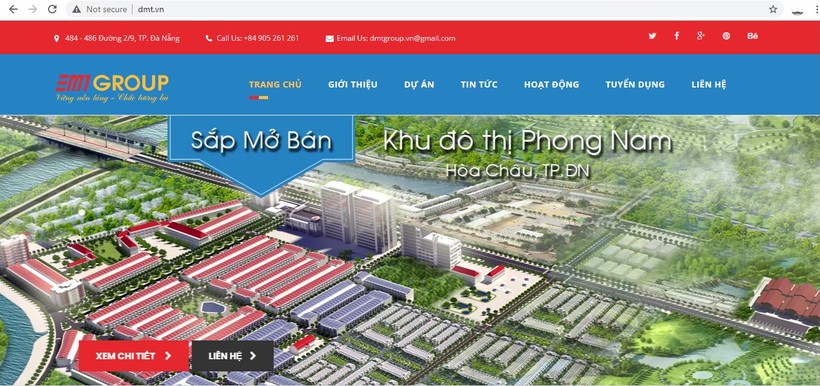Trang web  của Công ty Cổ phần Đầu tư Đà Nẵng - Miền Trung (DMT Group) đăng thông tin hình ảnh sắp mở bản dự án khu đô thị này.