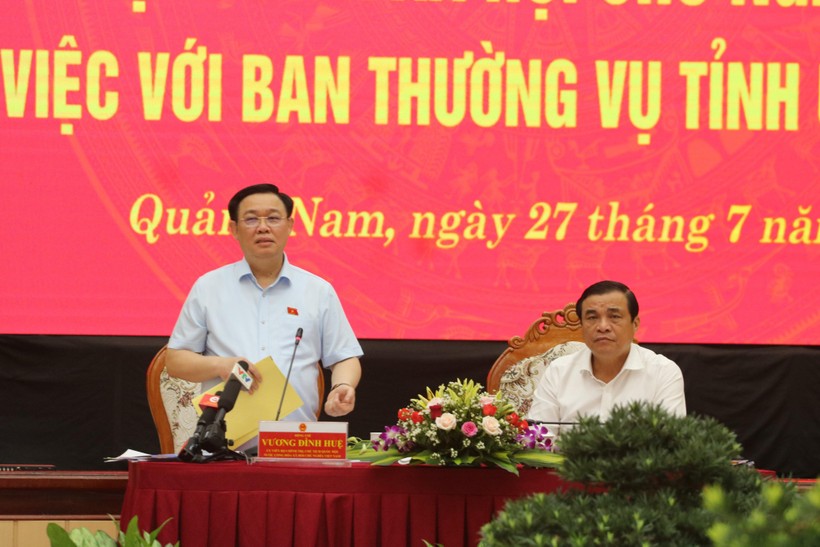 Chủ tịch Quốc hội Vương Đình Huệ phát biểu tại buổi làm việc với tỉnh ủy Quảng Nam. 