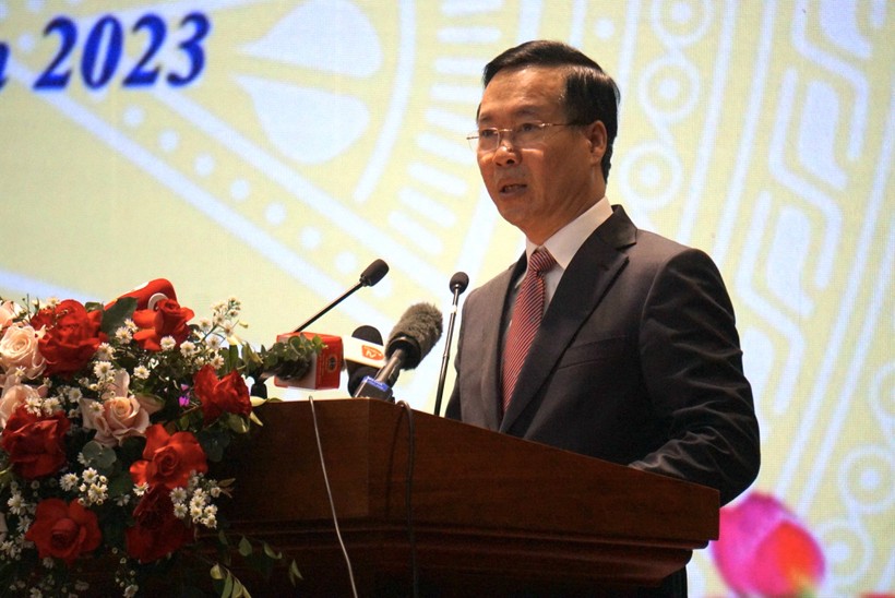 Chủ tịch nước Võ Văn Thưởng - Trưởng ban Chỉ đạo cải cách Tư pháp Trung ương dự và chỉ đạo Hội nghị toàn quốc triển khai công tác Tòa án năm 2024.