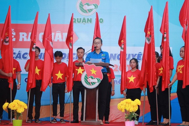 Chị Nguyễn Ngọc Bảo Quyên- Bí thư Quận Đoàn- Chủ tịch Hội LHTN VN Quận 10 TPHCM phát biểu tại sự kiện.