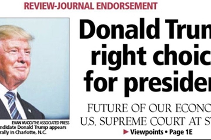 Las Vegas Review Journal là tờ báo lớn duy nhất ở Mỹ lên tiếng ủng hộ ông Donald Trump khi còn tranh cử.