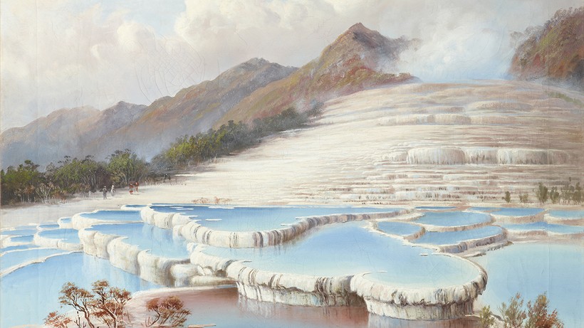 Bức họa của Charles Bloomfield mô tả lại những bậc thang màu hồng trắng ở New Zealand