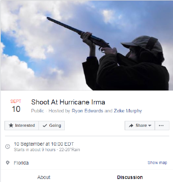 Sự kiện bắn bão Irma được tạo ra trên Facebook với hơn 50.000 người tham gia