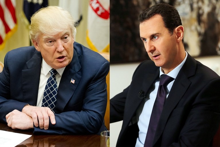 Tổng thống Mỹ Donald Trump (trái) và Tổng thống Syria Bashar Al-Assad