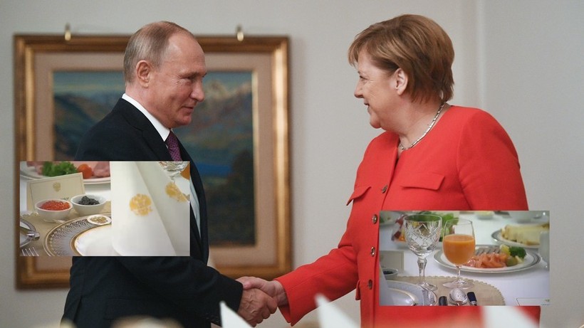 Tổng thống Nga Putin (trái) mời Thủ tướng Đức Merkel ăn sáng tại Argentina