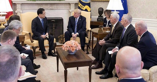 Giám đốc văn phòng an ninh quốc gia Hàn Quốc Chung Eui-yong gặp Tổng thống Mỹ Donald Trump tại Nhà trắng