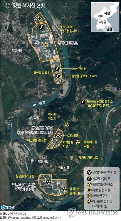 Ảnh vệ tinh chụp khu liên hợp hạt nhân chủ lực ở Yonbyon, cách Bình Nhưỡng 90km về phía bắc