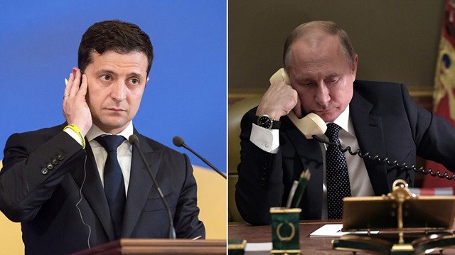 TT Zelensky và TT Putin (phải) điện đàm.