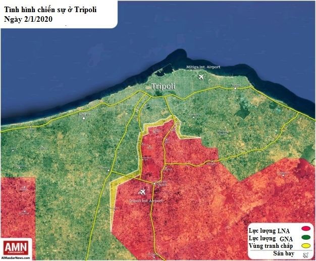 Bản đồ cập nhật tình hình chiến sự ở thủ đô Tripoli của Libya