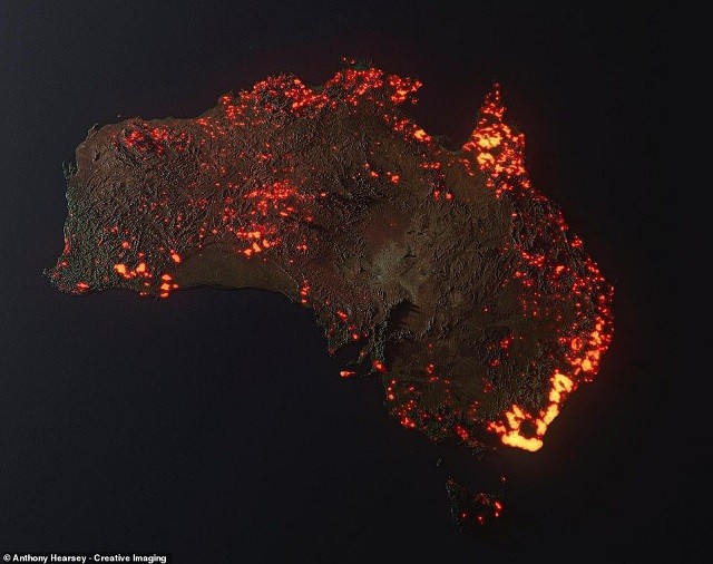 Thực hư về bức ảnh toàn cảnh Australia trong thảm họa cháy rừng