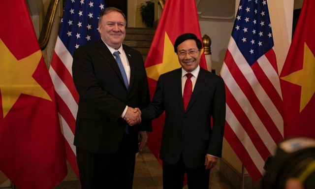 Phó Thủ tướng, Bộ trưởng Ngoại giao Phạm Bình Minh gặp Ngoại trưởng Mỹ Mike Pompeo tại Hà Nội vào tháng 9/2019.