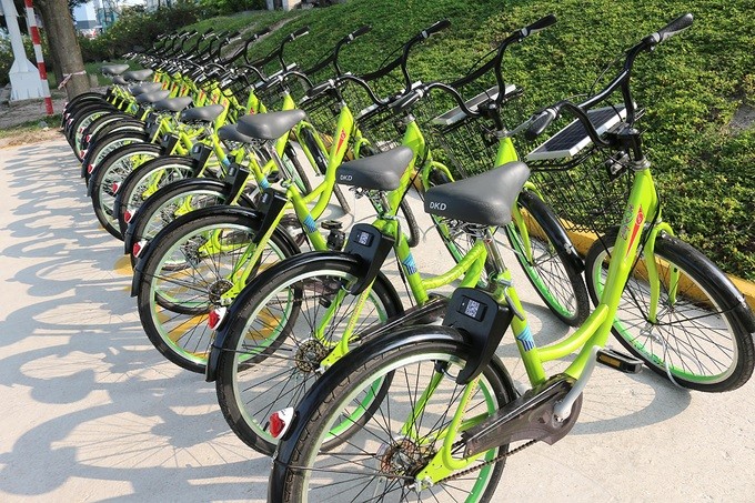 Xe đạp công cộng thuộc dự án xe đạp thông minh E-bike, thử nghiệm ở khu Đại học Quốc gia TP HCM, năm 2018. Ảnh: Phạm Phương.

