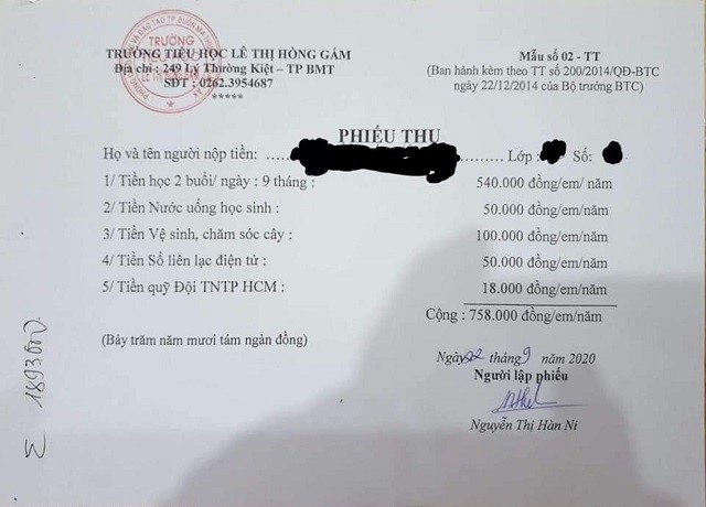 Phòng GD&ĐT TP Buôn Ma Thuột đã yêu cầu trường Tiểu học Lê Thị Hồng Gấm trả lại những khoản thu bất hợp lý.
