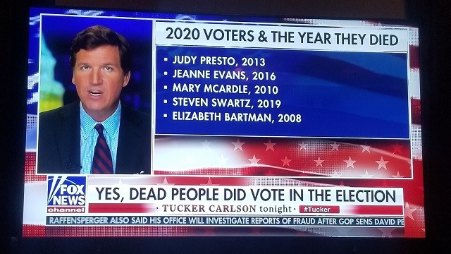 Người dẫn chương trình Tucker Carlson nêu tên người chết đã "bỏ phiếu" bầu cử.