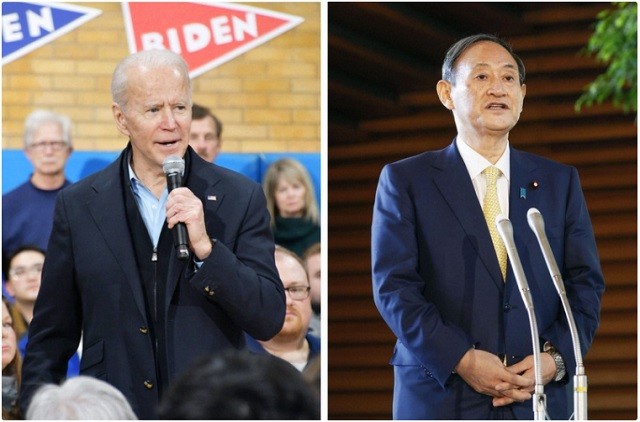 Ông Joe Biden và Thủ tướng Nhật Suga (phải)