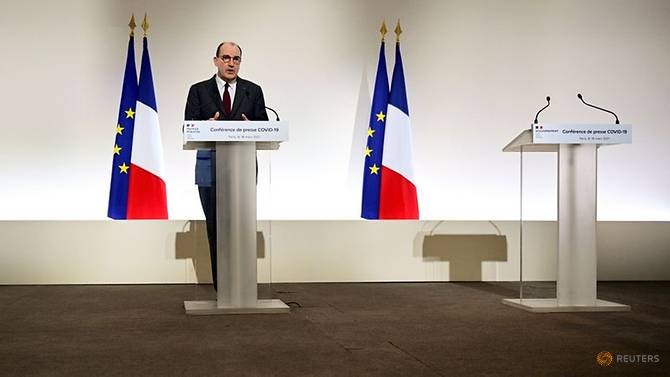 Thủ tướng Pháp Jean Castex họp báo về ứng phó Covid-19.